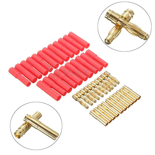 10x Sets HXT 4mm Gold Bullet Connectors Banana Plugs Red Housing RC Car Plane