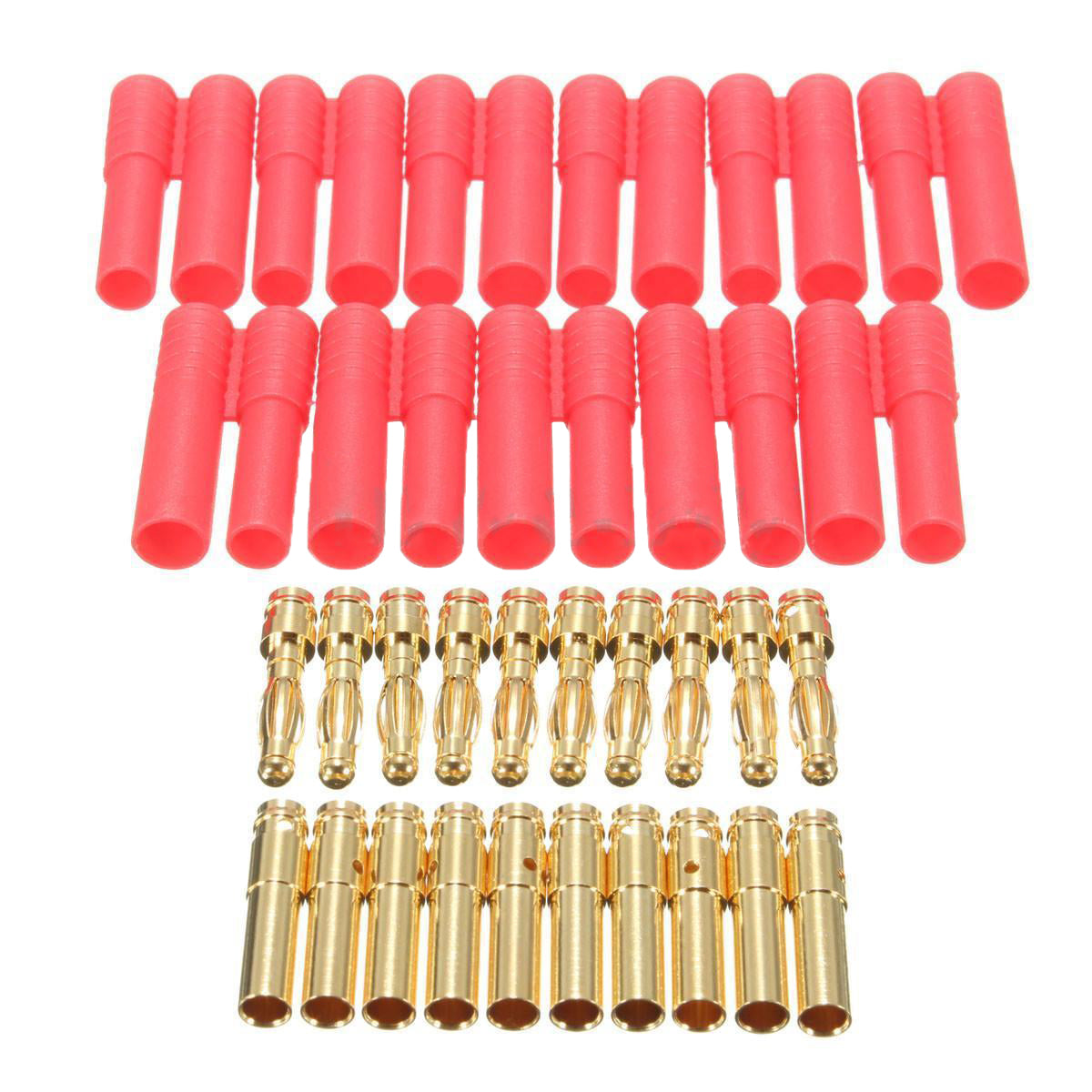 10x Sets HXT 4mm Gold Bullet Connectors Banana Plugs Red Housing RC Car Plane