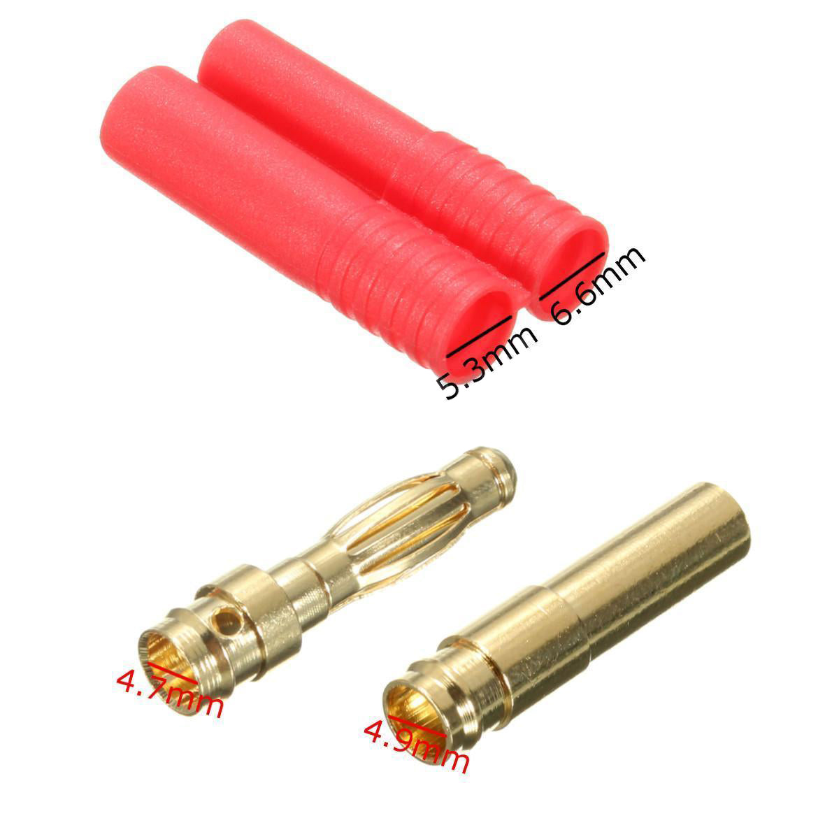 10x Sets HXT 4mm Gold Bullet Connectors Banana Plugs Red Housing RC Car Plane